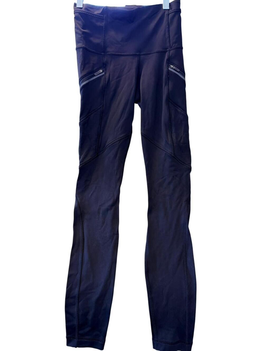 Lululemon Womens Navy High Rise Leggings Zip Pocket Running Yoga Size 6